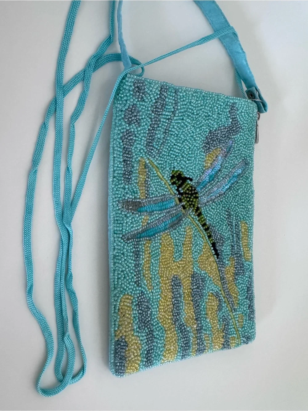 Bamboo Trading Co Beaded Dragonfly Crossbody Bag Y2K Boho Fairycore Aqua Purse
